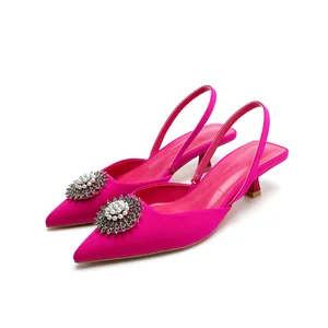 Pearl Shiny Rhinestone Formal Wedding Pointed Toe Ladies High Heel Shoes Women Sandal Office Luxury Occupation Grace