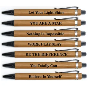 Customized  Bamboo Pen Set Ballpoint Pen with Printed Inspirational Motto Blessing Language Kit