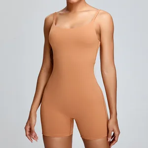New naked feeling yoga bodysuit one piece Four sided dance tight fitting sports fitness short jumpsuit women