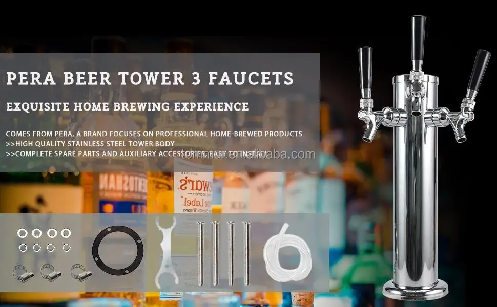 Stainless Steel Draft Beer Kegerator Tower With 1/2/3/4 Tap Faucet Kits