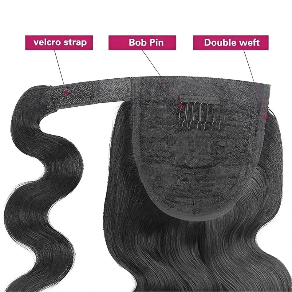 Extension per coda di cavallo con capelli umani brasiliani, ondulati, da 16 a 26 pollici, realizzate a macchina, con clip, in capelli Remy_voghion.com