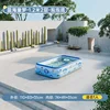 Piscina inflable de 12 m, 2 niveles, azul océano, con fondo de burbujas.