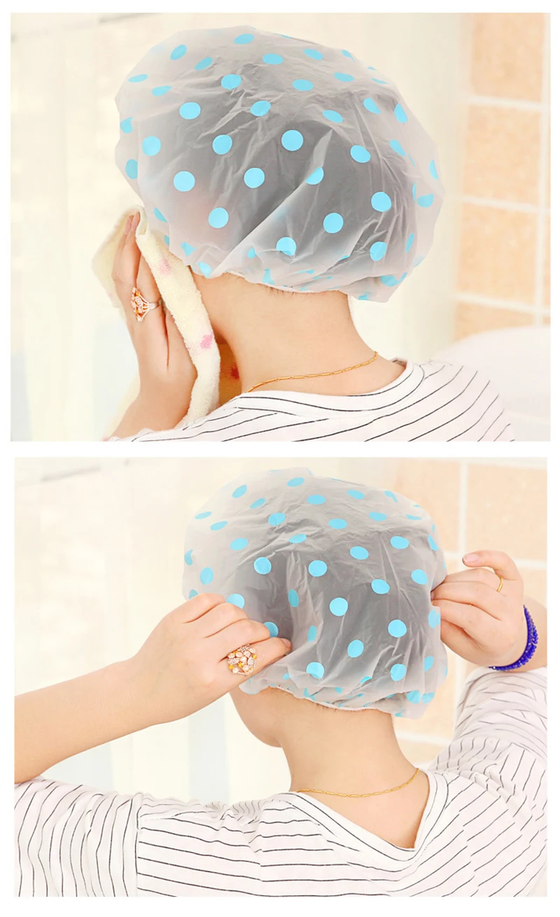 Waterproof Eva Plastic Shower Cap Elastic Reusable Bathing Hair Cap