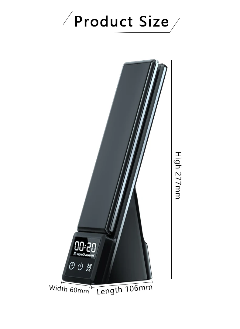 N6115w 3 in 1 Desk Organizer Wireless Charger with Table Lamp and Alarm Clock
