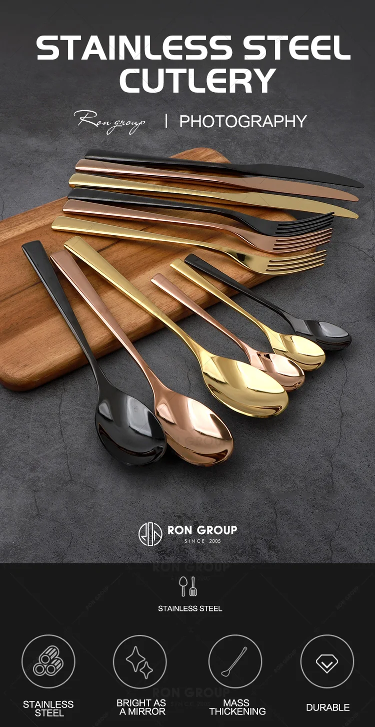 Wholesale Rose Gold Vintage Hotel Restaurant Stainless Steel Flatware Spoon Fork Knife Cutlery Luxury Wedding Silverware Set