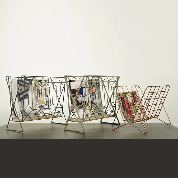 Wooden Rattan Magazine Storage Basket Books Stand Simple For Office And Home