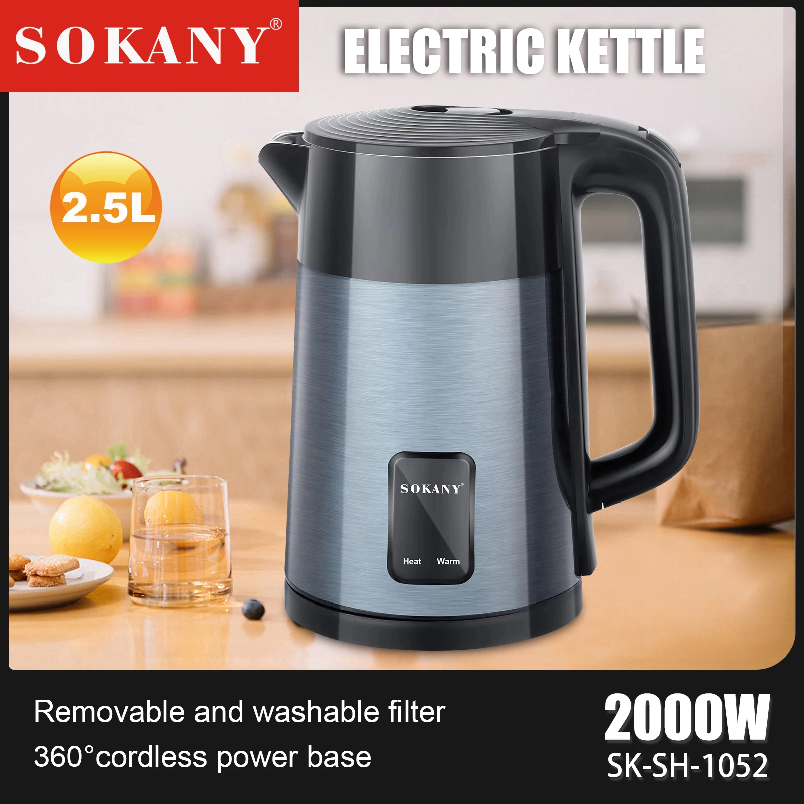 Washable Filter Glass Electric Kettle Electric Kettle 2.1 Quarts +