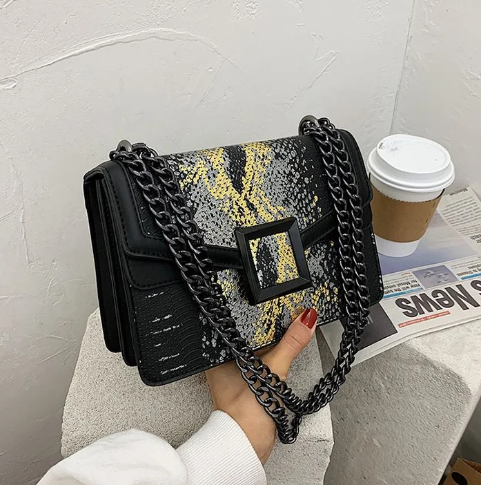 Snakeskin Print Square Bag