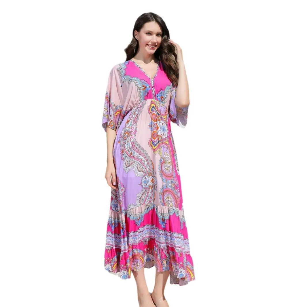 Women's Summer Boho Spaghetti Strap Square Neck Ruffle Casual Flowy Long  Dress Beach Swing Party Maxi Dress