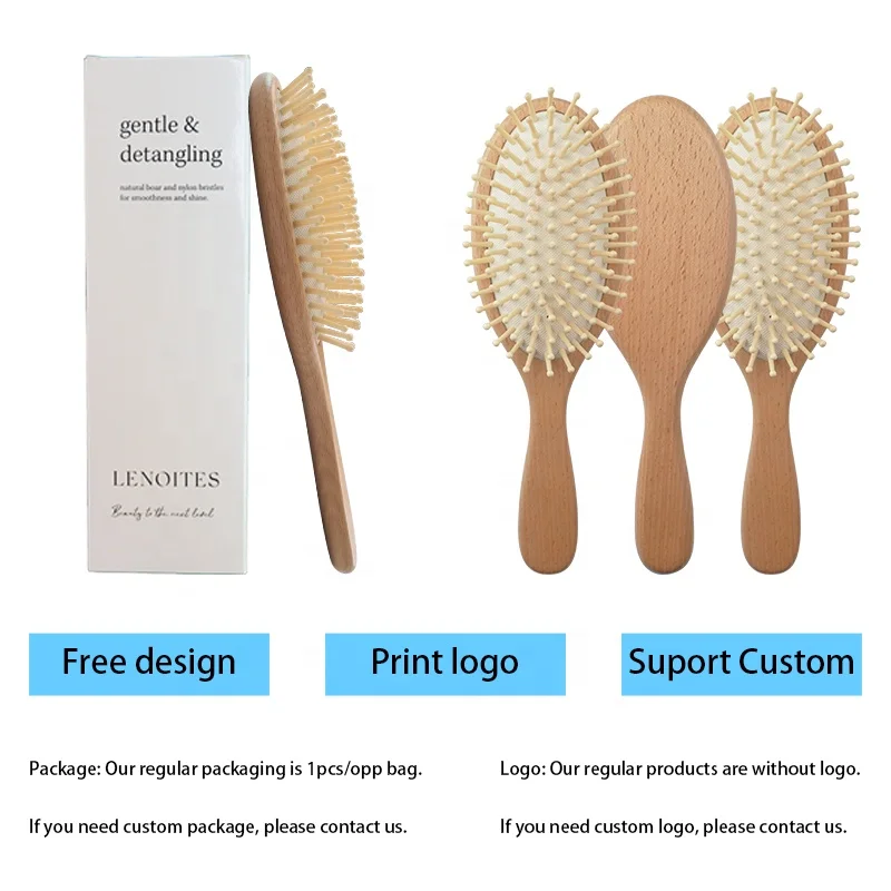 Private Label Natural Air Cushion Hair Scalp Massager Brush Beech Wooden Hair Brush Manufacturers Ningbo