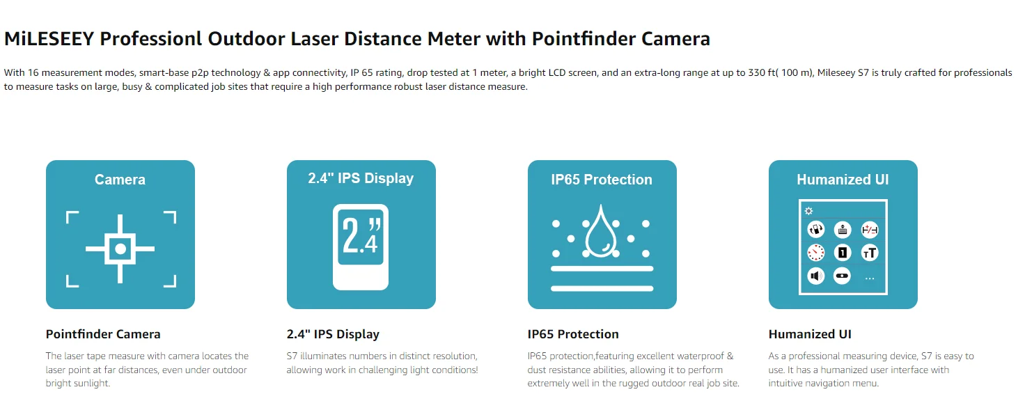 Mileseey S7 Laser Distance Meter - Precision Outdoor Measurement
