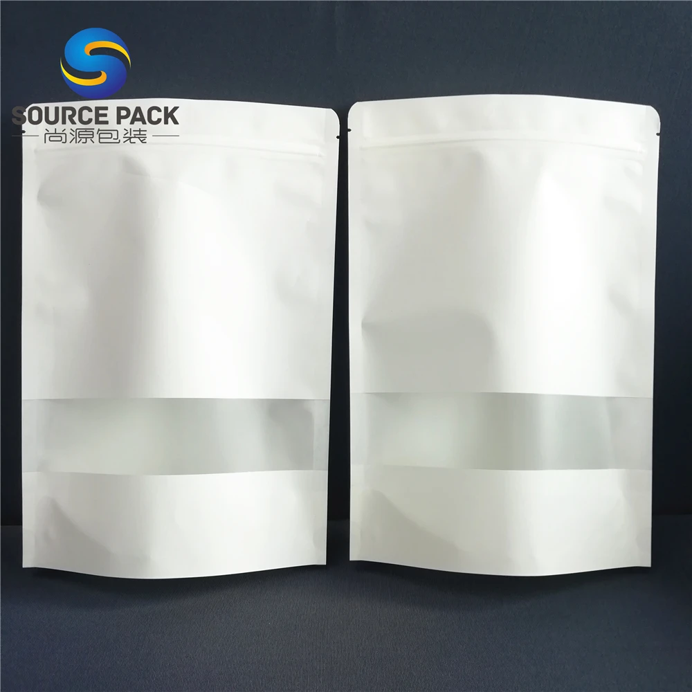 Wholesale Food Packaging Ziplock Stand up Pouch White Kraft Paper Bag With Window