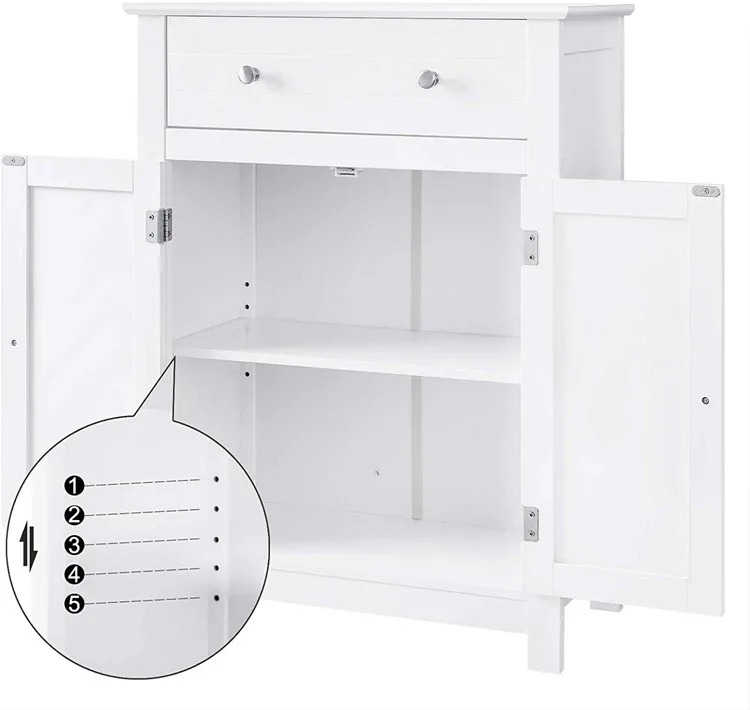 VASAGLE BBC61WT Country House Style Wood MDF Panels White  Bathroom Kitchen Drawer Cabinet