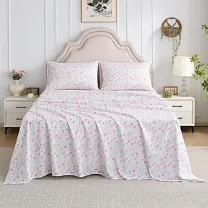Flower Bed Sheets Printed Sheets Queen - 4 Piece Microfiber Patterned Fitted Sheets with 15" Deep Pocket