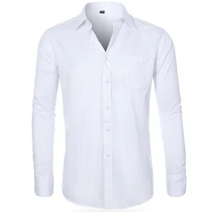 Customized Men's Casual Slim Long Sleeve Shirt Solid Color Business Wear Anti-Wrinkle Twill Fabric for Autumn