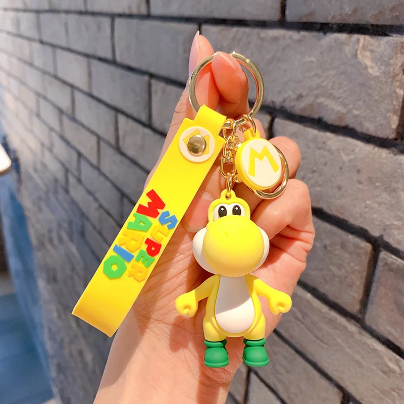 Lovely Cartoon Mario Yoshi Keychain 3d Doll Backpack Decoration Car Key