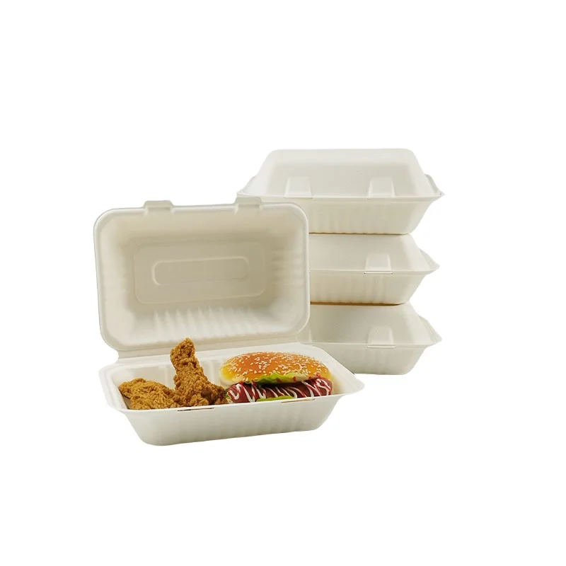 Compostable Sugarcane Bagasse Pulp Clamshell Lunch Box 9x6 Inch Eco ...