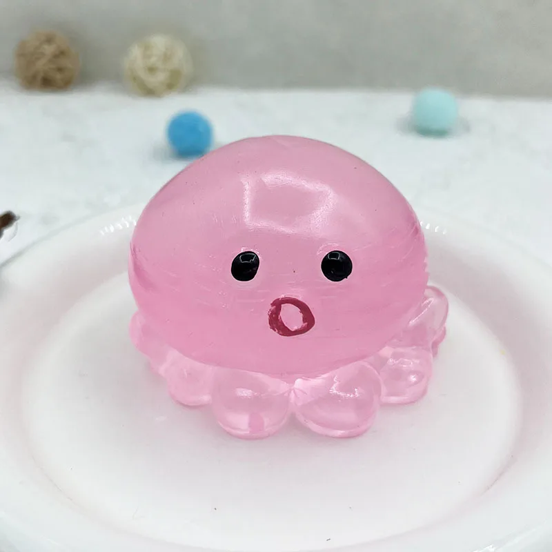 6×5cm 透明粘着ゼリー漫画タコTPRスクイーズ玩具シミュレーション動物