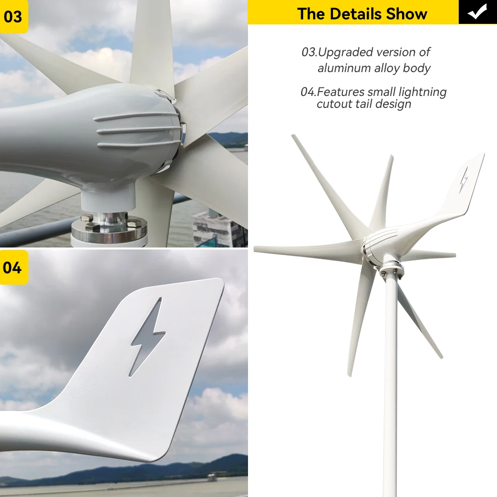 Small Windmill Turbine Electricity Generator Complete Kit 600w 24v 48v 3 Blade Dynamo With MPPT Charge Controller RV Yacht Farm