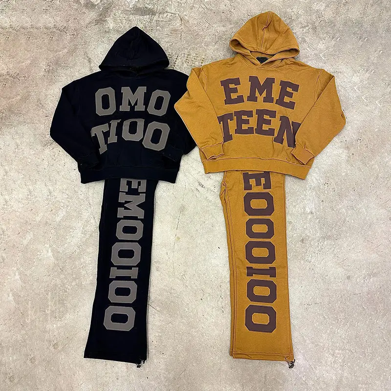 Custom Clothing Manufacturers Custom Tracksuits Blank Unisex 2 Piece Set Sweatsuit Sweatpants and Heavyweight Hoodie Set for Men gallery 4