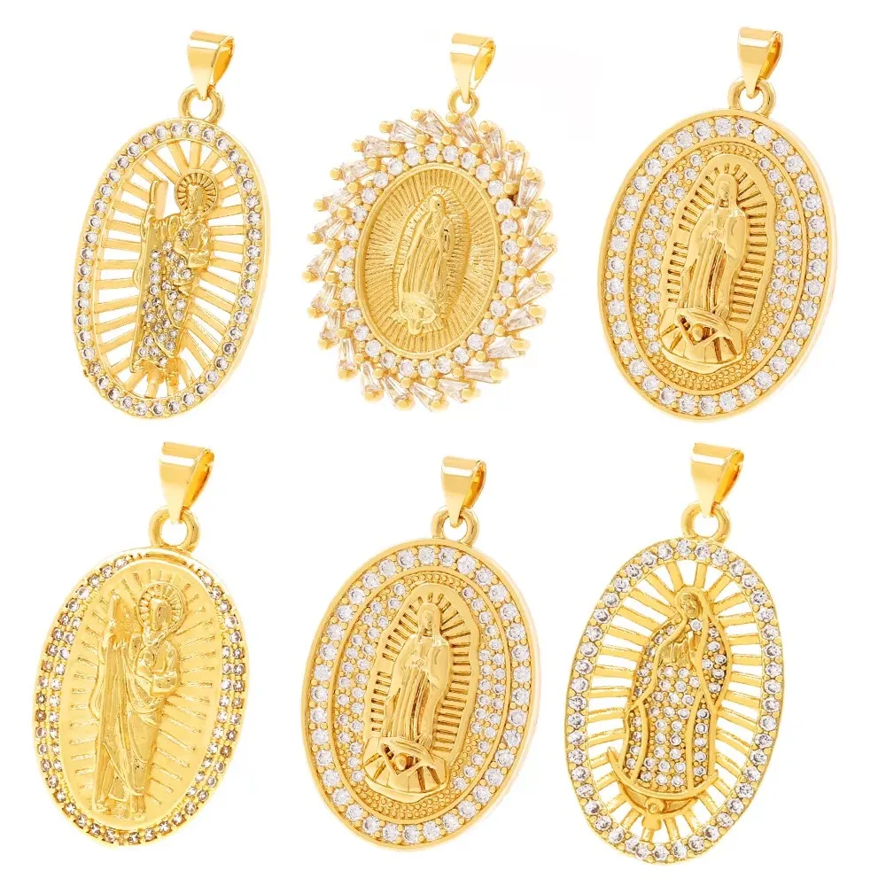 Dainty 24k Gold Plated Virgin Mary Pendant - Micro Pave Cubic Zircon
