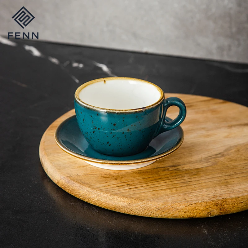 product fenn factory manufacture sale porcelain cappuccino cup tea cups wedding hotel speckled blue ceramic coffee cup with saucer-60