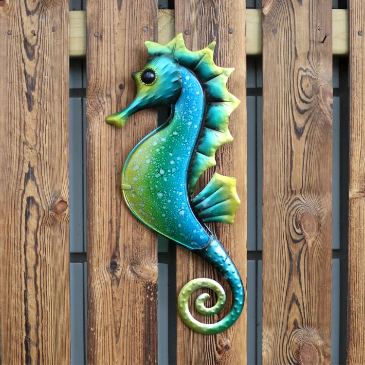 Original Hanging Glass Crafts Seahorses Wall Art Home ColorfulSea Horse Metal Animal Wall Art