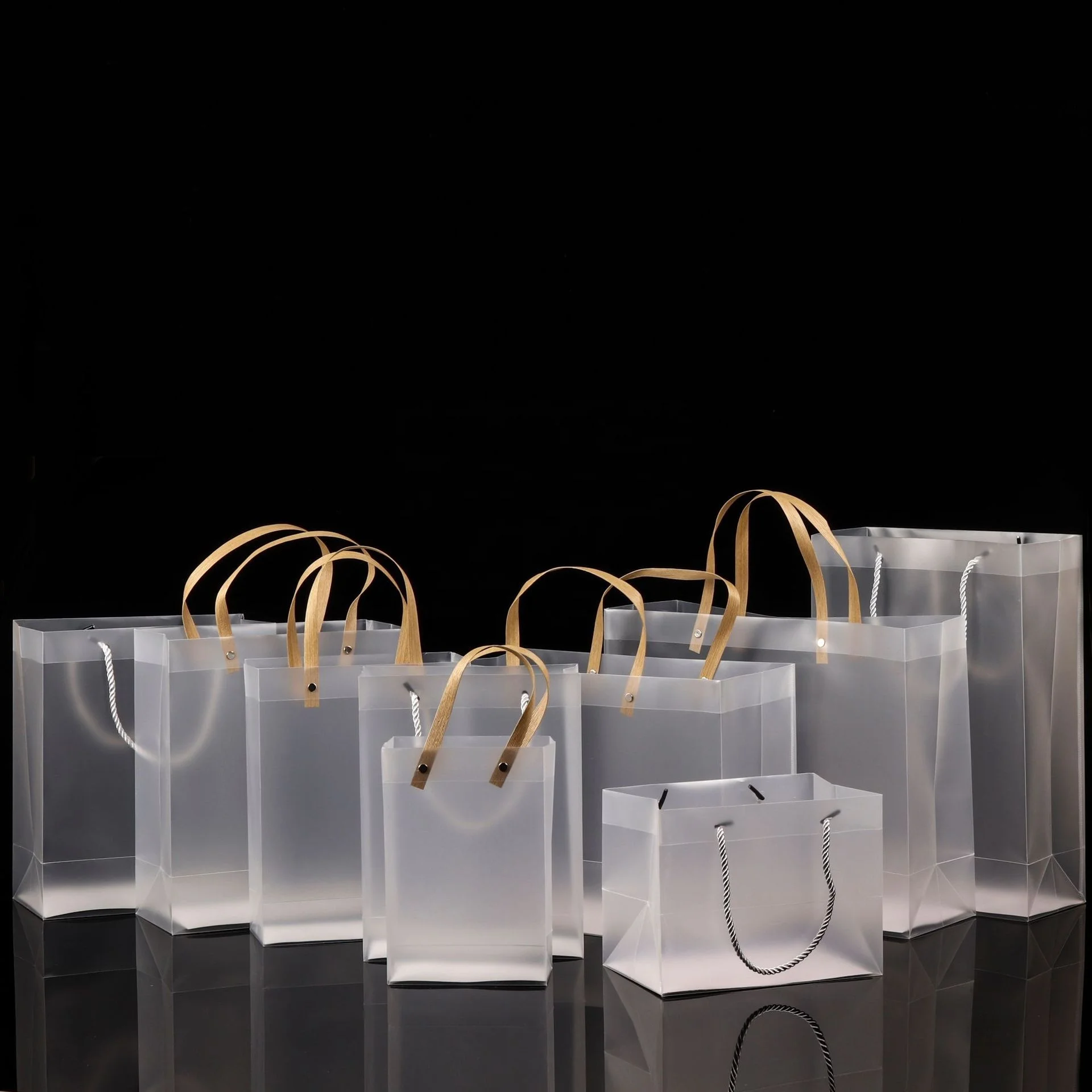 Spot Large Stock 10sizes PP Plastic Frosted Transparent Bag with Custom logo for Shopping Promotion Advertising and Gift