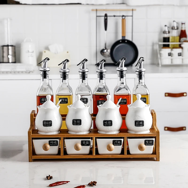 Seasoning Set Ceramic Oil Bottle Tank Combination Kitchen Square Shape  Olive Oil Bottles with Non-Drip Spouts Spice Bot - China Jar and Glass Spice  Jar price