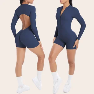 European American Sports Bodysuits & Jumpsuits for Women Hollow-Back Half-Zip Suit with Big Backless Peach Hip Yoga Suit Fitness