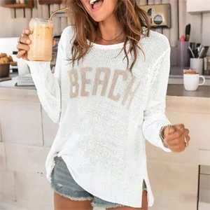 Women's Casual Style Long Knitted Top for Summer New Plus Size Beach Cover with Sun Protection Thin Front Logo