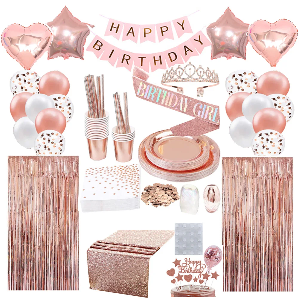 Happy Birthday Decorations For Girls -53Pcs Rose Gold Happy Birthday  Decoration