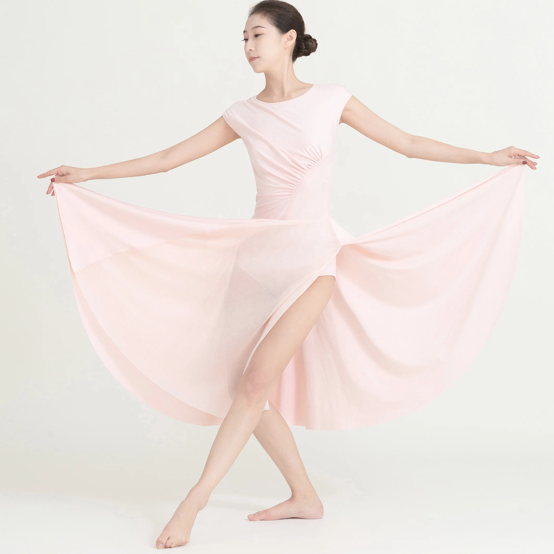 pink Spandex Latin Dance Dress Soft Stretch Mesh Girl Jazz Dance Wear Adult  Lyrical Stage Performance Dance Costume