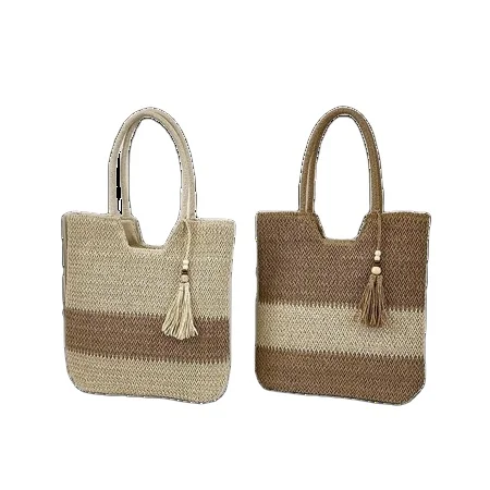 Customized Large Capacity Woven Tote Bag Women's Hollowed out Beach Handbag Textile Packaging