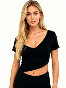 Manufacturers Women Lightweight Stretch Unique Design Fashion Tops  Asymmetrical Elegant Cropped Shirts