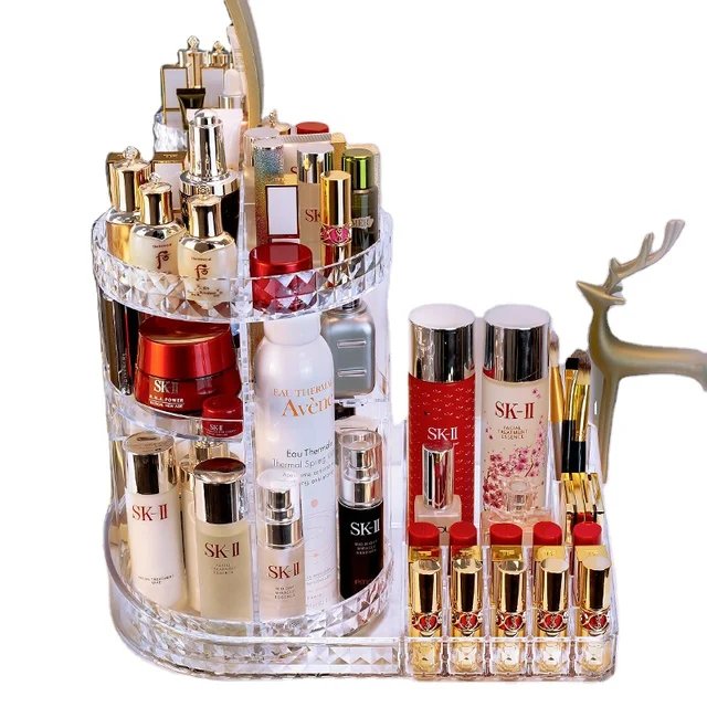360 Rotating Makeup Organizer Clear Acrylic Cosmetic Storage Display Case Large Capacity Beauty Vanity Countertop Bedroom