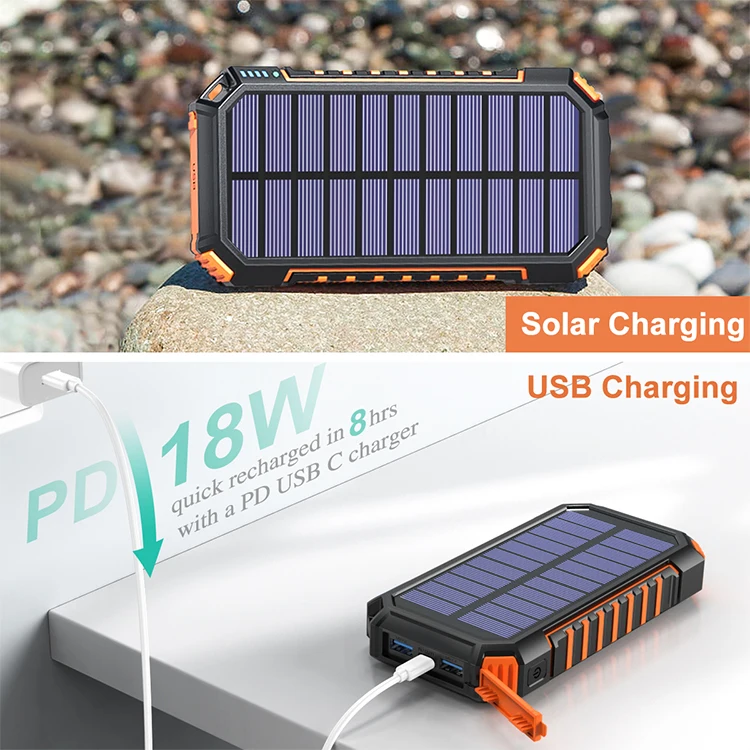 Riapow 20000mAh 18 W PD Fast Charging Wireless Phone Charger Solar Power  Bank