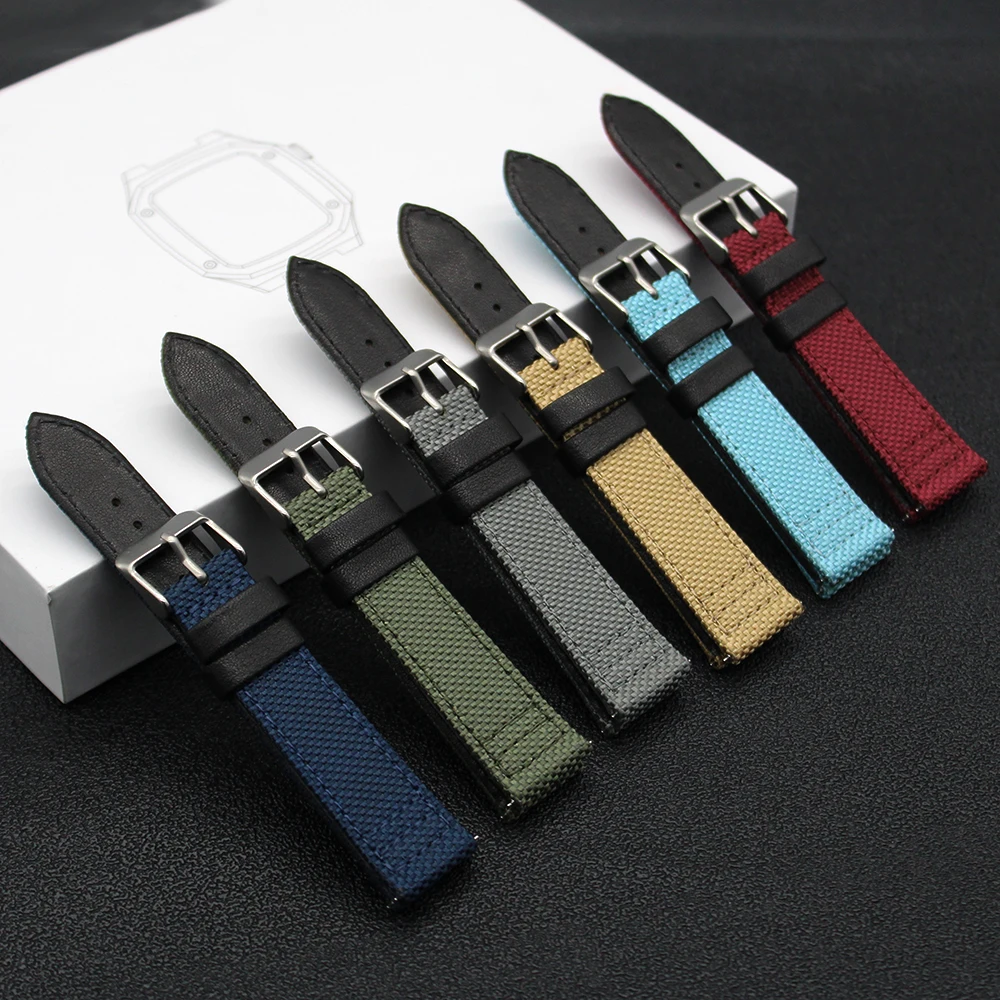 20mm Luxury Two Piece Watchband Quick Release Leather + Fabric Canvas ...