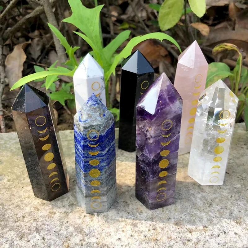 Crystal Tower Obelisk with Moon Phase Symbol Engraved Symbol Wholesale Crystal Point