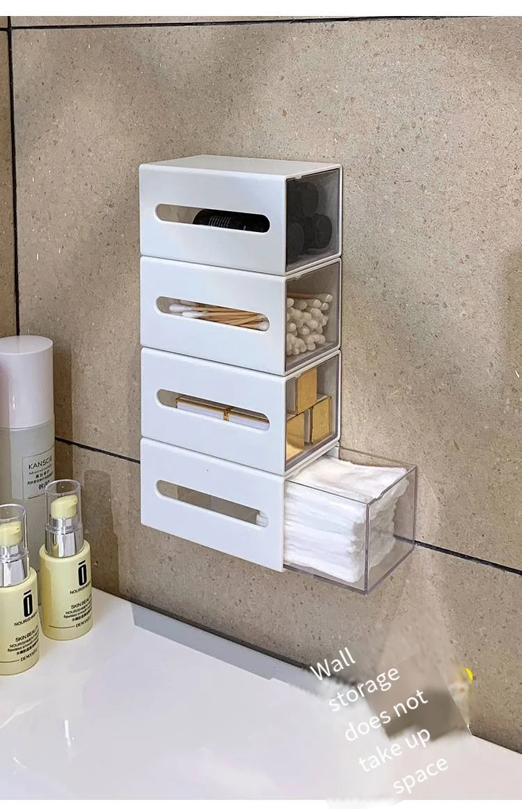 Wall-mounted cotton swab storage box in bathroom Non-punch-free clamshell storage box in dormitory Mini-utility box details