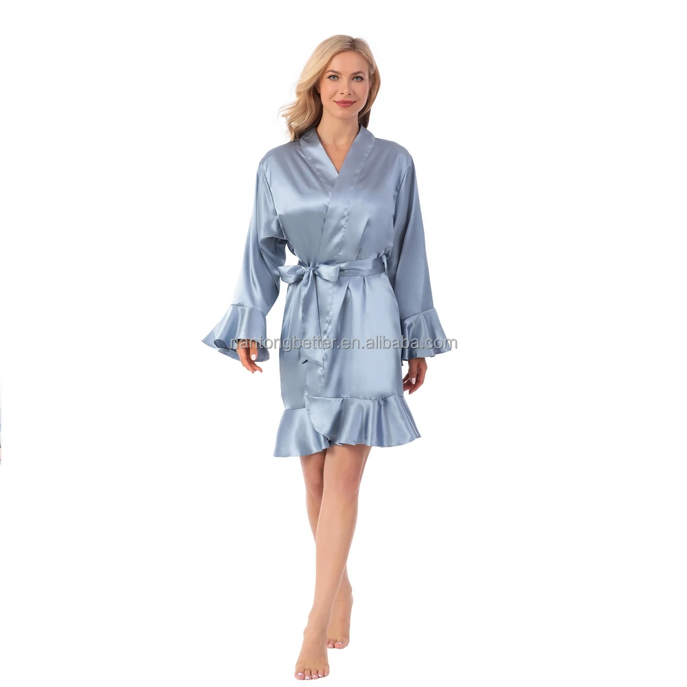 Custom Bride Silk Satin Ruffle Robe For Women Buy Satin Robe,Custom