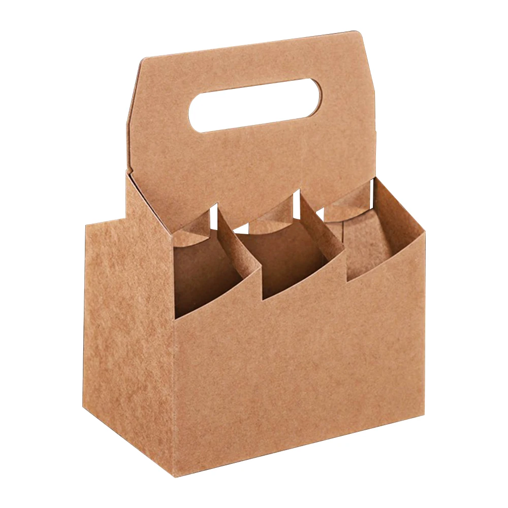 vbox定制标志印花牛皮纸6瓶啤酒载体带提手的葡萄酒玻