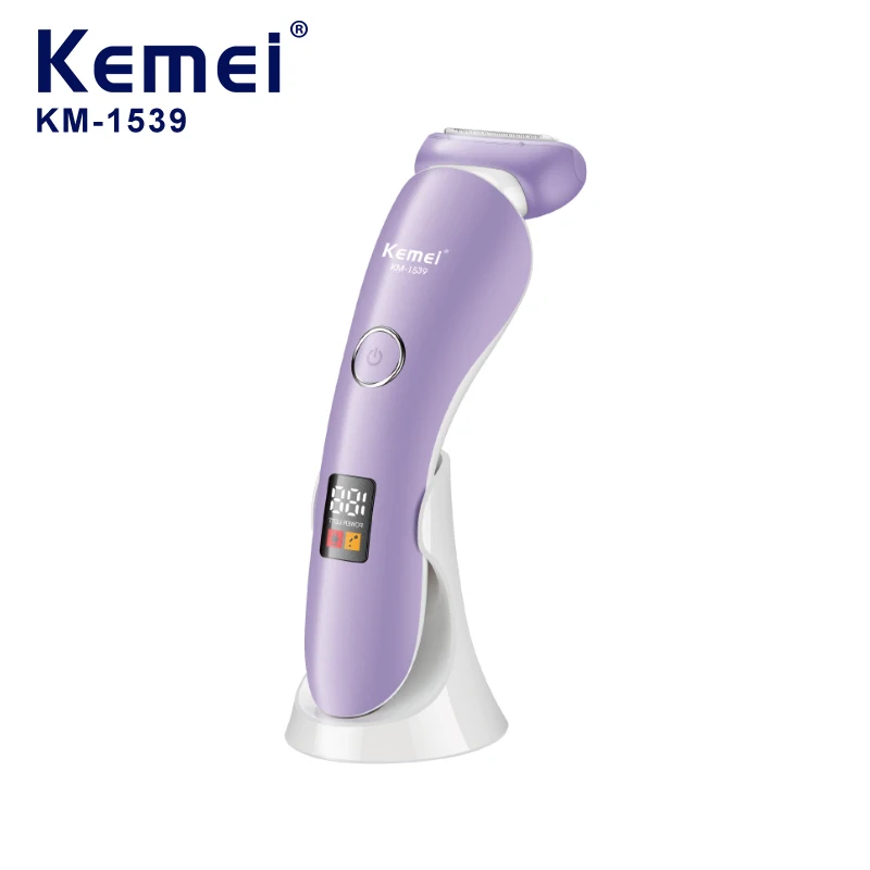 KEMEI km-1539 ماكينة إزالة الشعر للسيدات ماكينة حلاقة Ipx6 مقاومة للماء قابلة لإعادة الشحن للسيدات ماكينة حلاقة للوجه والأنف والحواجب وشعر الجسم