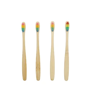 Low Price Flat Handle Adult Colorful rainbow Bristles Toothbrush Bamboo Kraft Paper Box/bag Packing Eco