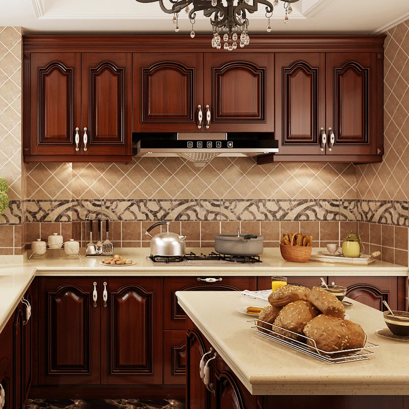 North American Classic Solid Wood Kitchen Furniture Modular Kitchen