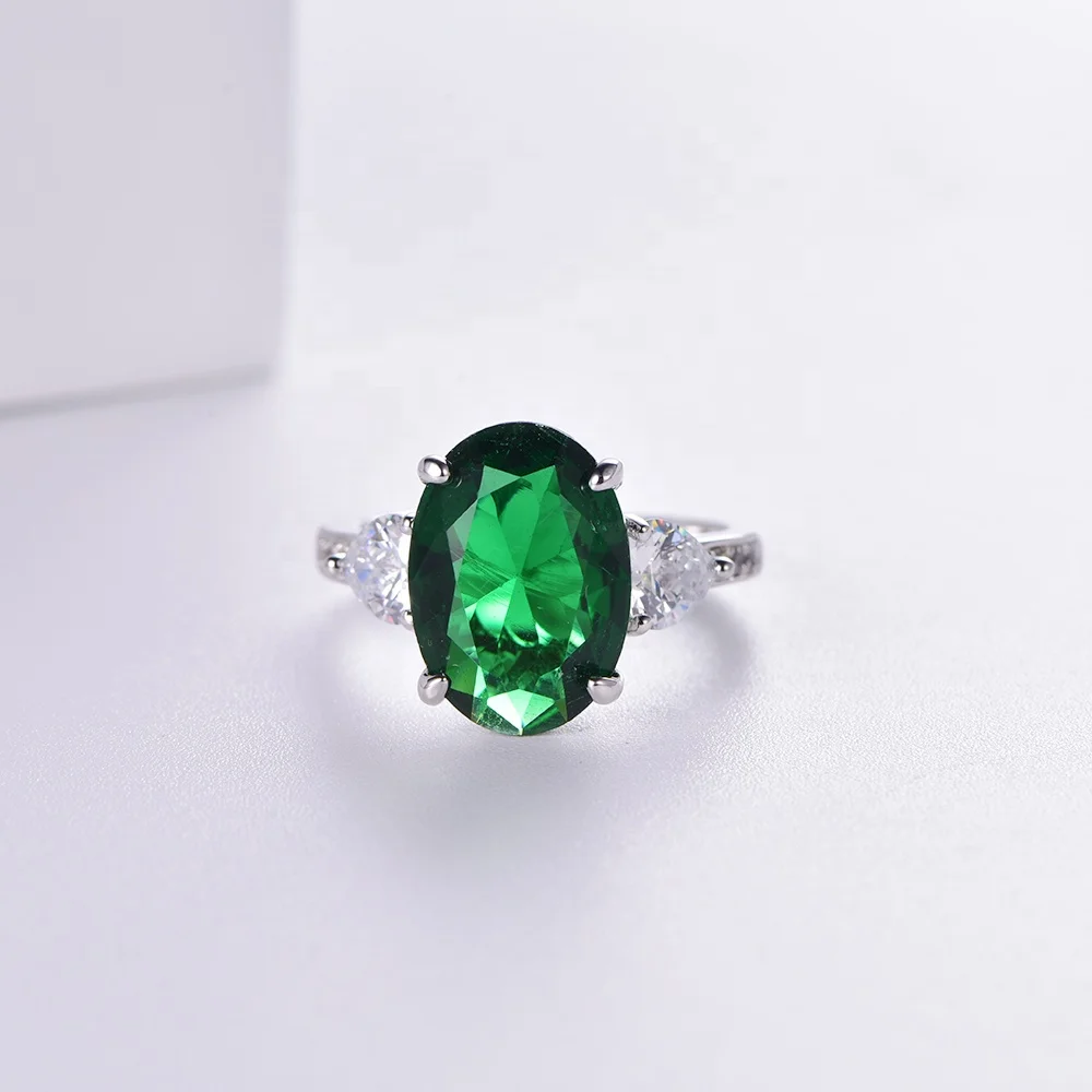 micro prong 925 sterling silver ring jewelry cz oval gemstone white gold ring Women's gift emerald rings