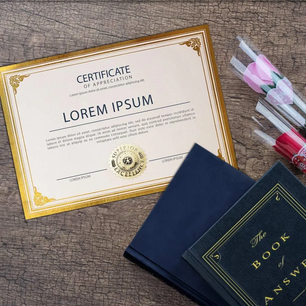 Papier Certificat A4 Bordure Or - Lot 4 Feuilles 250g/m²