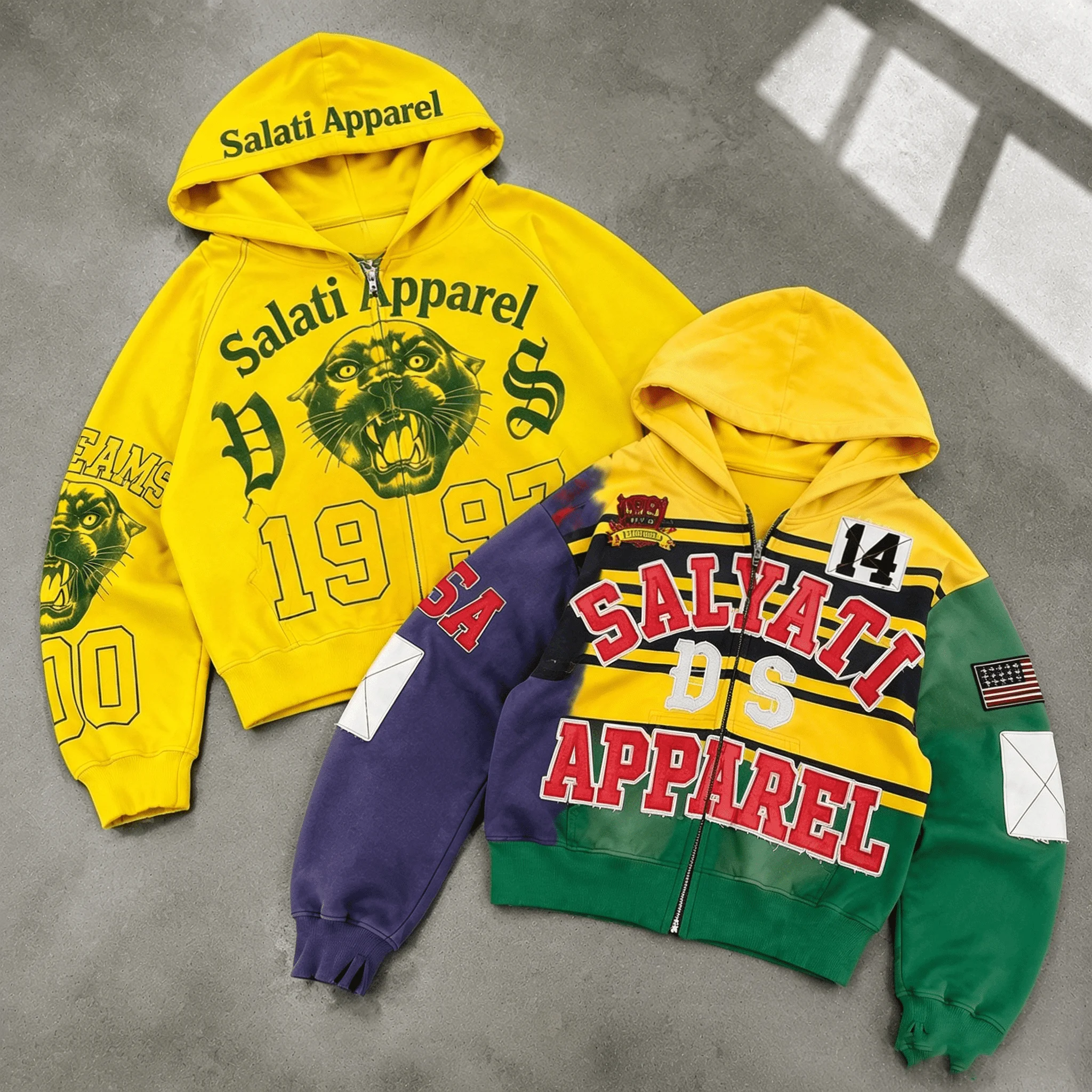 Men Zip up Hoodie Jacket Color Block Patchwork Embroidery Panther Graphic Y2K Urban Hip Hop Streetwear gallery 2