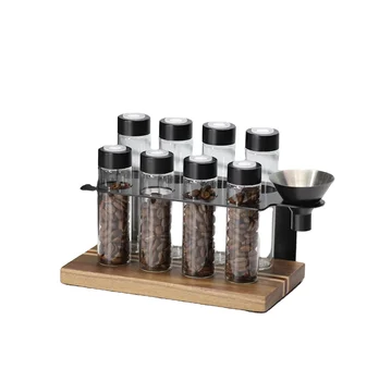 20g Single Dose Coffee Bean Storage Tubes Coffee Bean Cellar Dosing Glass Vials With Lids Wooden Display Stand