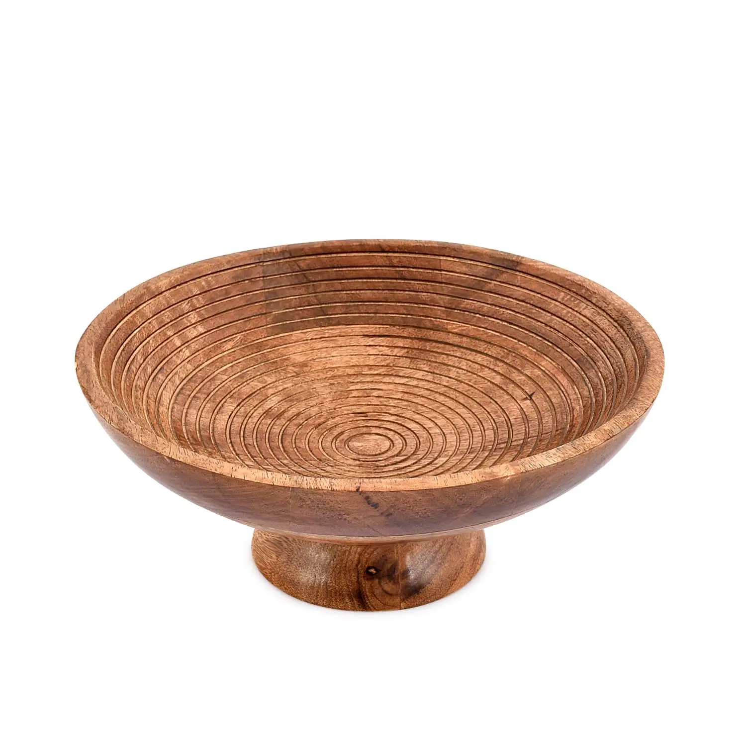 Custom Acacia Wooden Bowl Handcrafted Pedestal Fruit Bowl Decorative Serving Bowl for Kitchen Counter Salad Bowl
